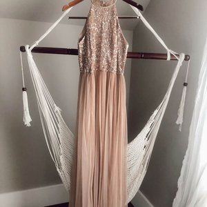 Blush Formal Maxi Prom Dress- Sequin Top/ Sheer